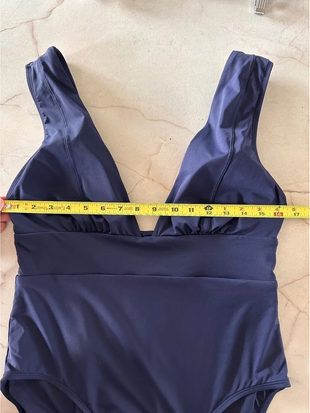 Andie Mykonos Deep Plunge Neck One Piece Swimsuit in Navy Women’s sz Large Tall